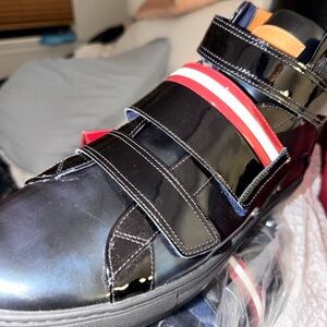 Bally Black and Red Strap Sneakers